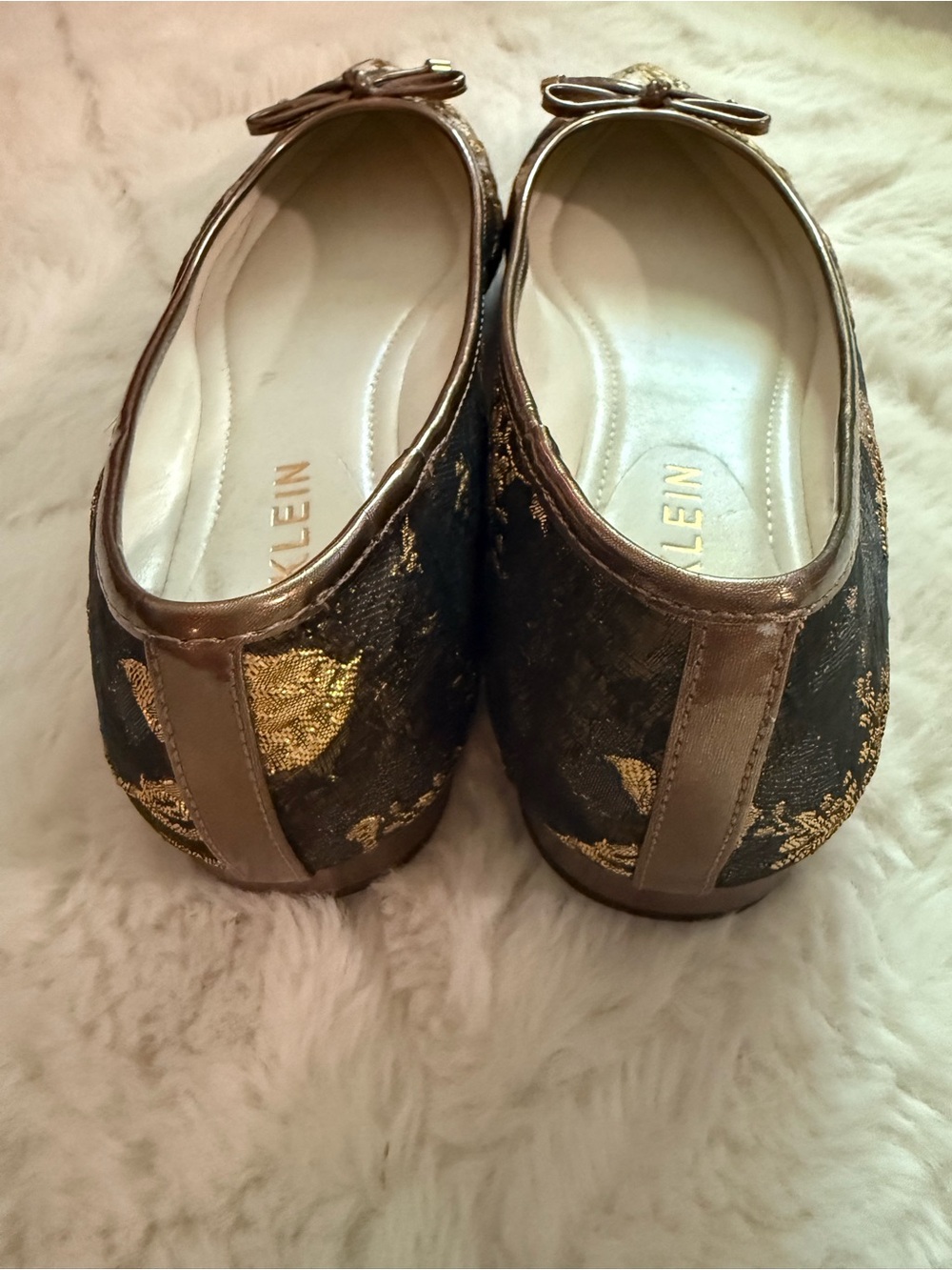 Anne Klein Metallic Gold & Brown Pointed Toe Flats - Picture 4 of 5